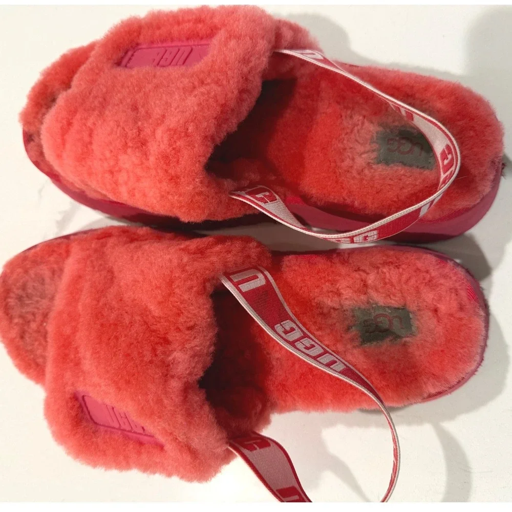 UGG Disco‎ Slide Pink Sheepskin Platform Slingback Sandals Womens Size 8 Shoes